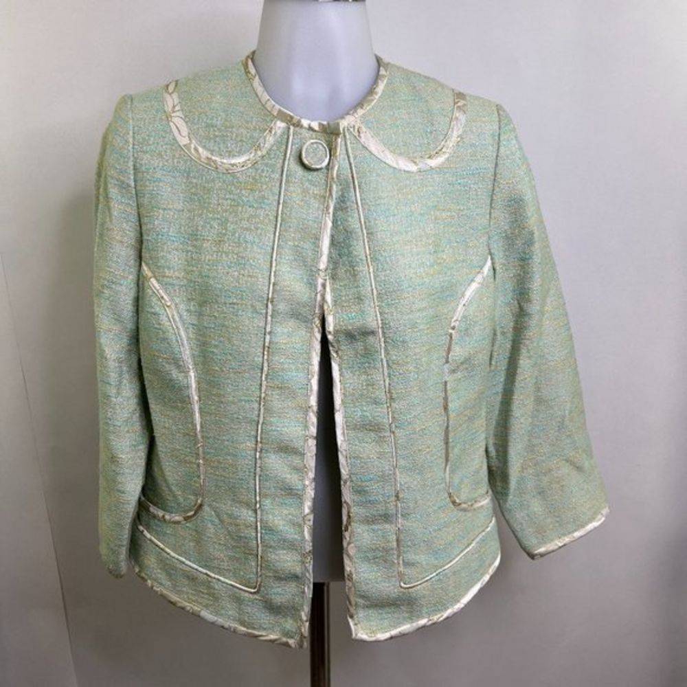 Walter Baker Tweed Blazer Jacket 8 Blue Green Work Career Retro 90s Crop